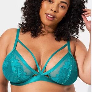 Torrid Studs And Lace Bralette Bra Strappy Wireless Turquoise Blue Green New 3X